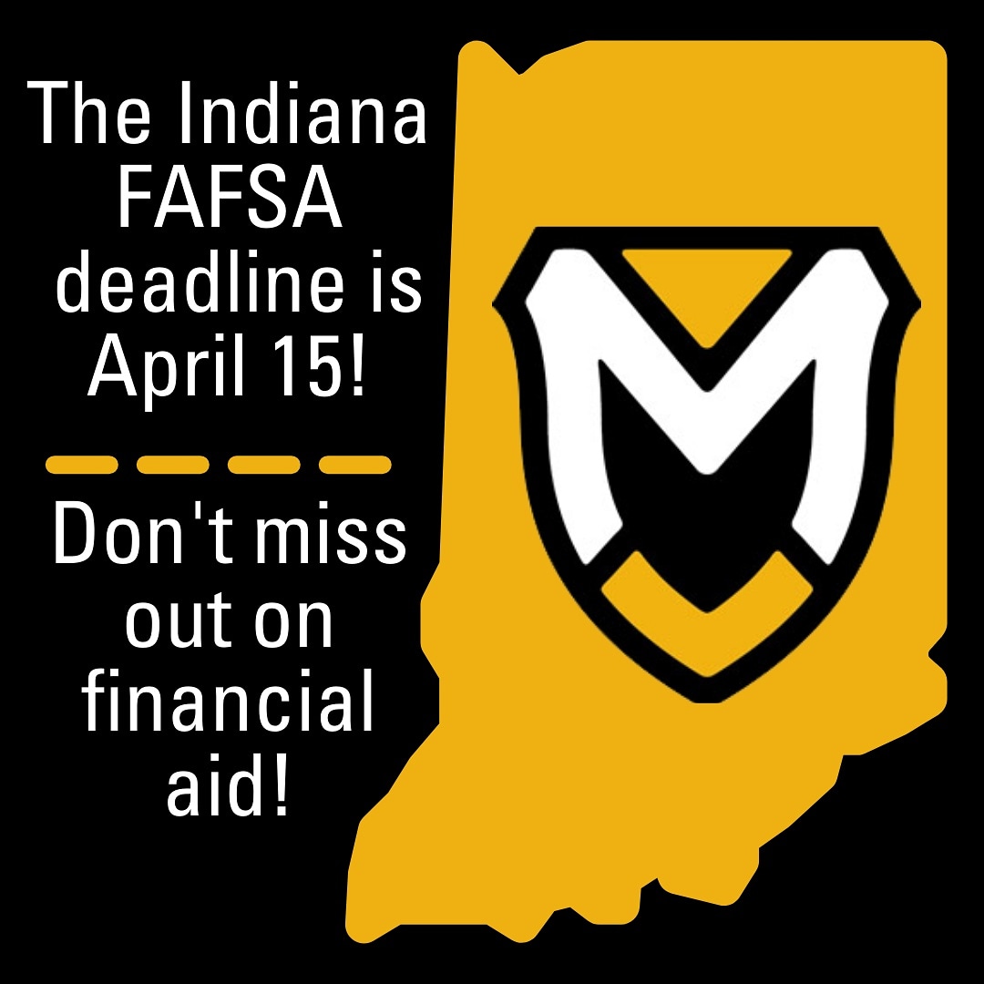 ⚠️Attention Indiana Residents⚠️

The Indiana <a href="/FAFSA/">Federal Student Aid</a> deadline is quickly approaching!

File your FAFSA before April 15 so you don't miss out on any financial aid! 

AND make sure to add <a href="/ManchesterUniv/">Manchester University</a> using code 001820 to receive a financial aid package from us! 😁
