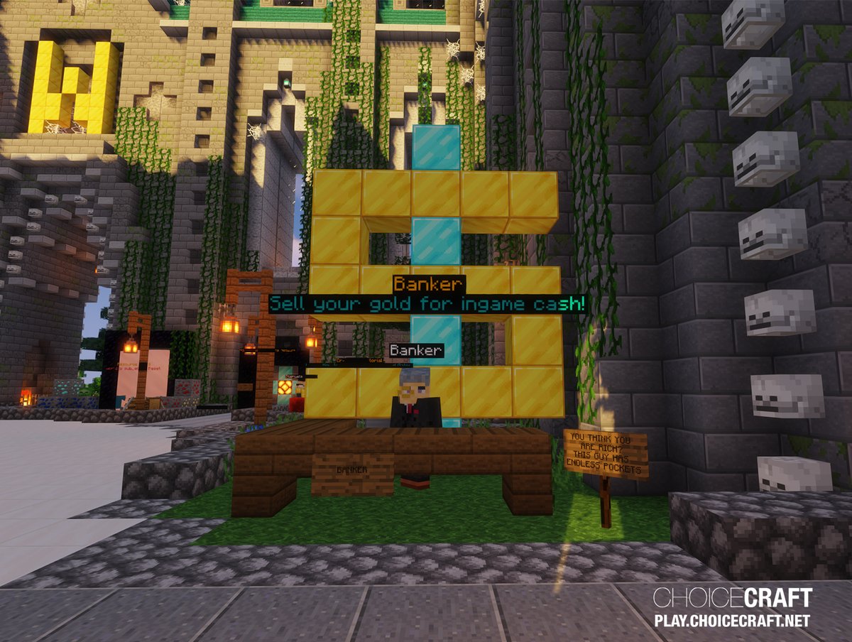 ChoiceCraft_MC's tweet photo. On our survival server, trading with our banker will give you In game money to barter with, OR go for /Baltop and compete with fellow players! #minecrafter #minecraftpc #minecraftbuild #minecraftserver #gaming #minecraftsurvival #minecraftcreations #minecraft #minecraftbuilds https://t.co/QPDj2VejCP