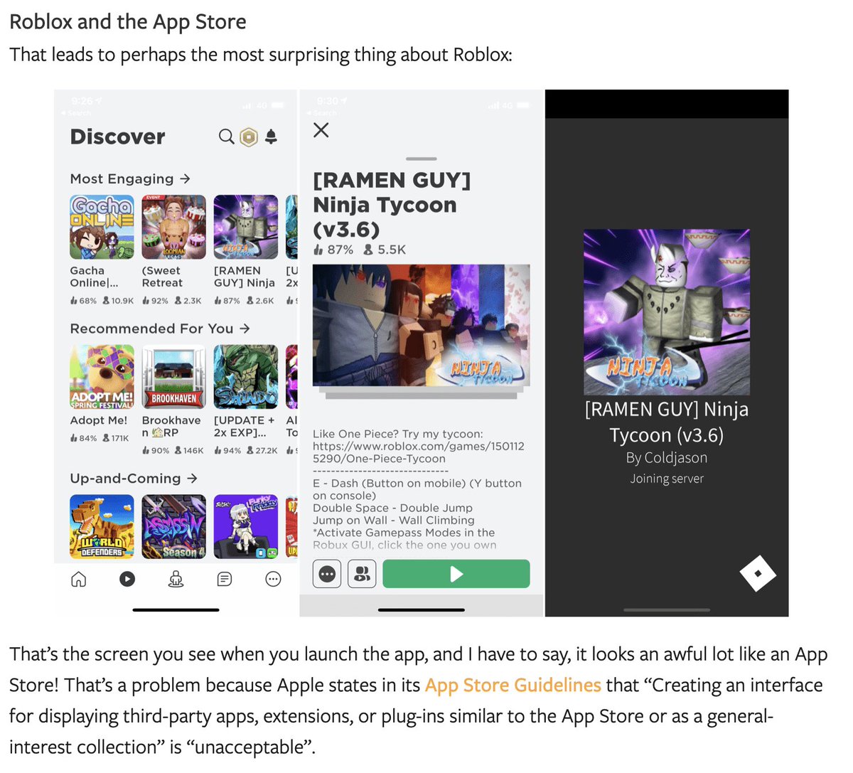 Francois Laberge On Twitter People May Have Noticed This Already In The Stratechery Article On Roblox See Attached But Apple Allows Roblox An App Store In Their Ios App And None Of - wall climing in roblox