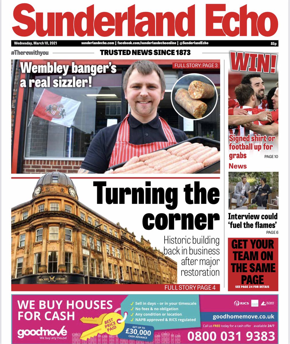 I got a hat-trick on today’s <a href="/SunderlandEcho/">Sunderland Echo</a> with a trio of positive news 

🌭Tuck into a Wembley sausage here: bit.ly/3er4qxN

🛍Read about Mackie’s Corner welcoming shoppers once more here: bit.ly/3l3HbLw

⚽️Win signed SAFC shirt here: bit.ly/30uFRaZ