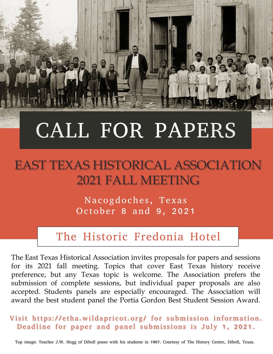 littlejohnjeff's tweet image. Texas folks - please encourage your students and colleagues to submit a proposal for the East Texas Historical Association's Fall 2021 Meeting at the Historic Fredonia Hotel in Nacogdoches.