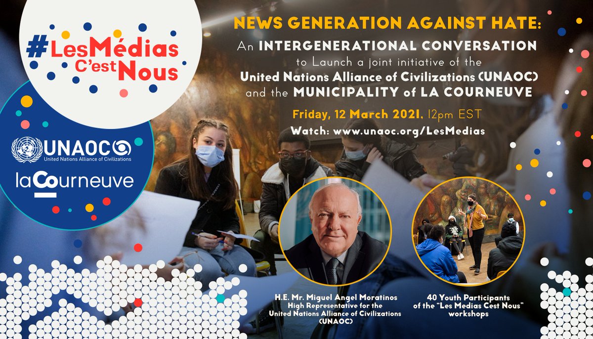 🎉 #UNAOC and @La_Courneuve are launching the initiative “News Generation Against Hate” with young residents of La Courneuve! 💻 Join our event to learn more! 🗓 Friday, 12 March, 12 PM EST 👉 More info: unaoc.org/event/news-gen… #lesmediascestnous