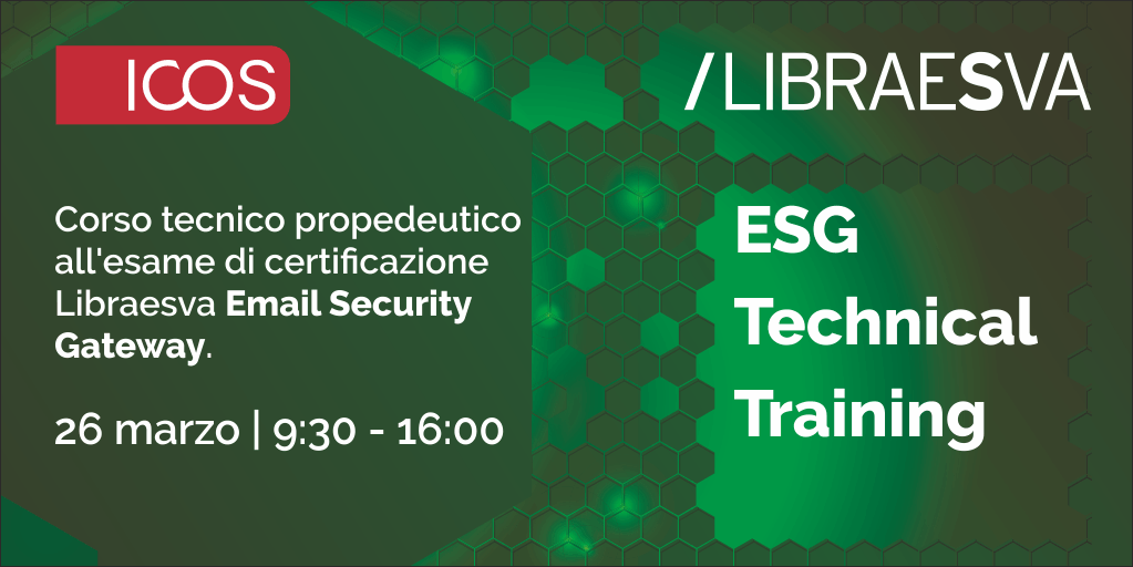 icos_spa's tweet photo. Iscriviti al corso tecnico propedeutico all'esame @Libraesva #EmailSecurityGateway e vieni a conoscere la nuova release contro Business Email Compromise, phishing, spear-phishing, malware zero-day e ransomware #SaveTheDate 26 marzo, 9.30- 16.00👉 https://t.co/WuUbMOFOOQ #ESG https://t.co/MBw9oVbkhh