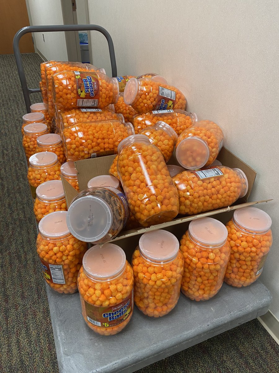 Sorry residents of Avon for the recent shortage of cheeseballs, but we’re thankful to one of our very many generous families ⁦@RiverBirch_Elem⁩