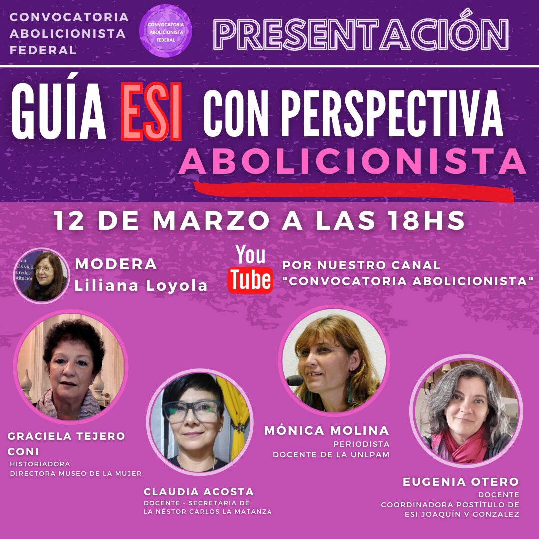 Compartimos la propuesta de <a href="/ConvoAboliFede/">Convocatoria Abolicionista Federal</a> 
“Guía de ESI con perspectiva abolicionista”
En su canal de Youtube el 12 de marzo a las 18hs