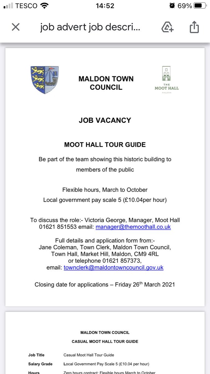 maldonmoothall's tweet photo. There is a vacancy at Moot Hall in Maldon, Essex for people interested in being part of a team of guides for tours, events and weddings at this magnificent 600 year old building. ⁦@MaldonTCouncil⁩  ⁦@millerswife67⁩ https://t.co/82mDAlfmym