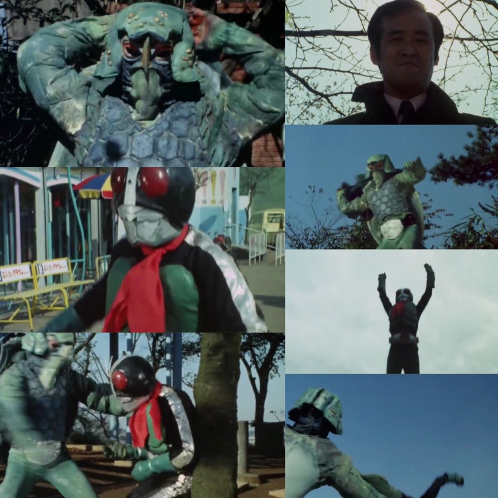 カメストーンは、殺人オーロラを使って人々を襲撃し、一文字隼人も初戦