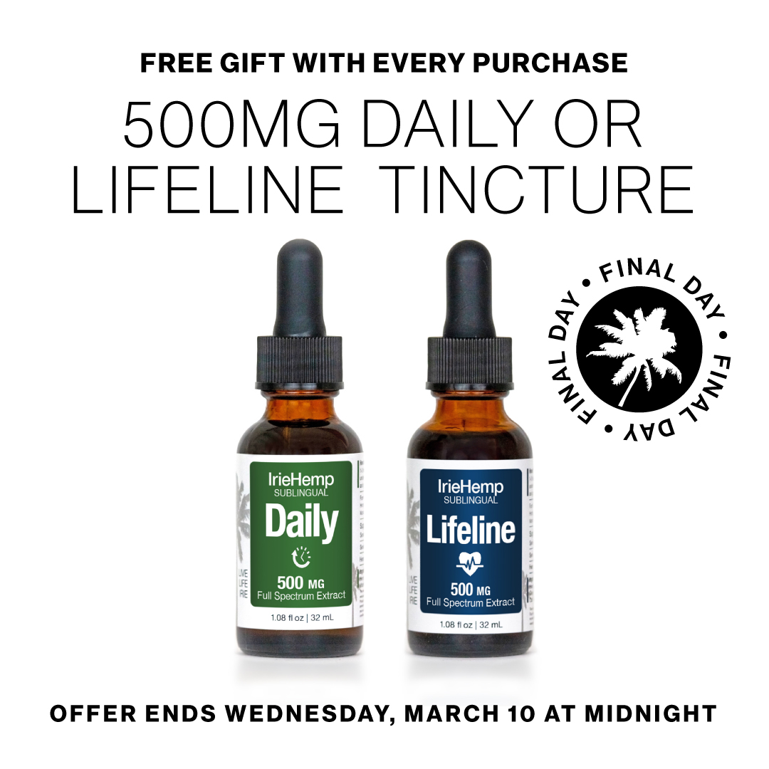 iriecbd's tweet image. Receive a Free Gift with Every Purchase!

For a limited time only, get a FREE Daily or Lifeline 500mg CBD Tincture with any purchase. While supplies last, through Sunday March 9th.

Live. Life. Irie.

🌴