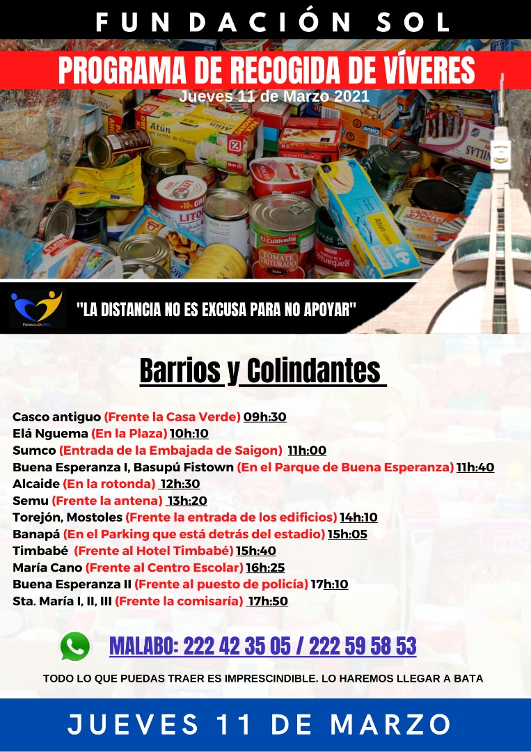 gapega_'s tweet photo. Mañana jueves 11 de marzo, la @fundacionsoleg estará pasando por los barrios de Malabo y zonas colindantes para la recogida de víveres.
TE SUMAS?
"La distancia no es excusa para no apoyar" 7M🇬🇶
#TodosSomosBata
#SomosBata
@fundacionsoleg https://t.co/q22DBeMazC