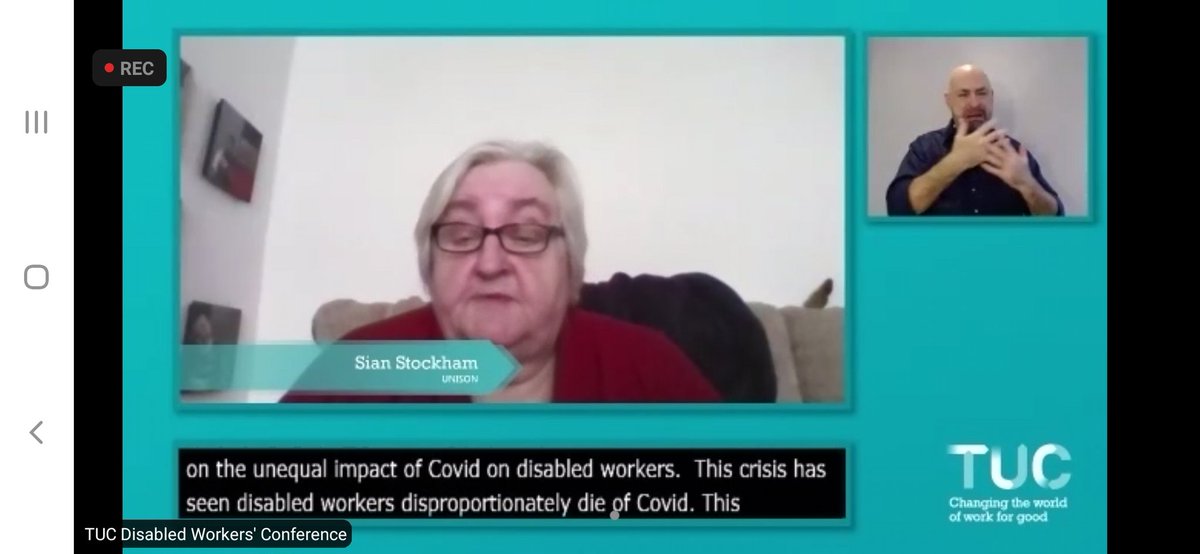 deirdrecostigan's tweet photo. Our own @sian_aber from @unisontheunion speaks at 2days @The_TUC Disabled Workers Conference. "I don't want to go back to 'normal' if that means low pay and lack of reasonable adjustments for disabled key workers and care workers like me."  #TUCDisability https://t.co/8Fb8bMPcVp