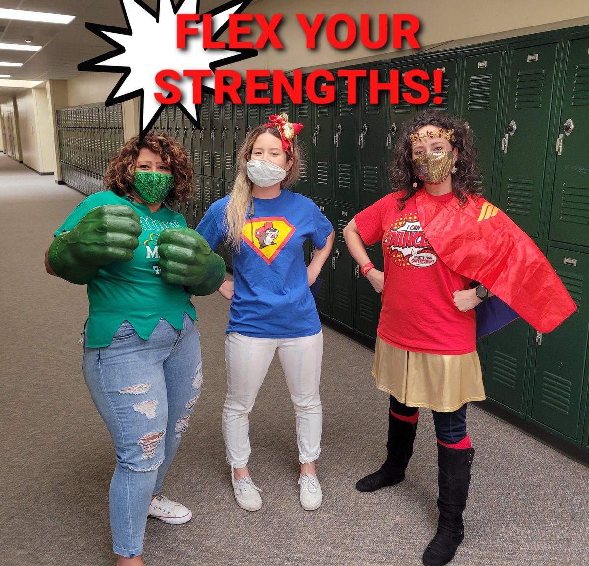 MajArt23's tweet photo. Flex your Strengths! Superhero day at school...#CreativeWoman #Mayde4Strenghts @lindseymstevens @JennHolda_MCJH @MCJHGators https://t.co/2TBLgeKVEQ