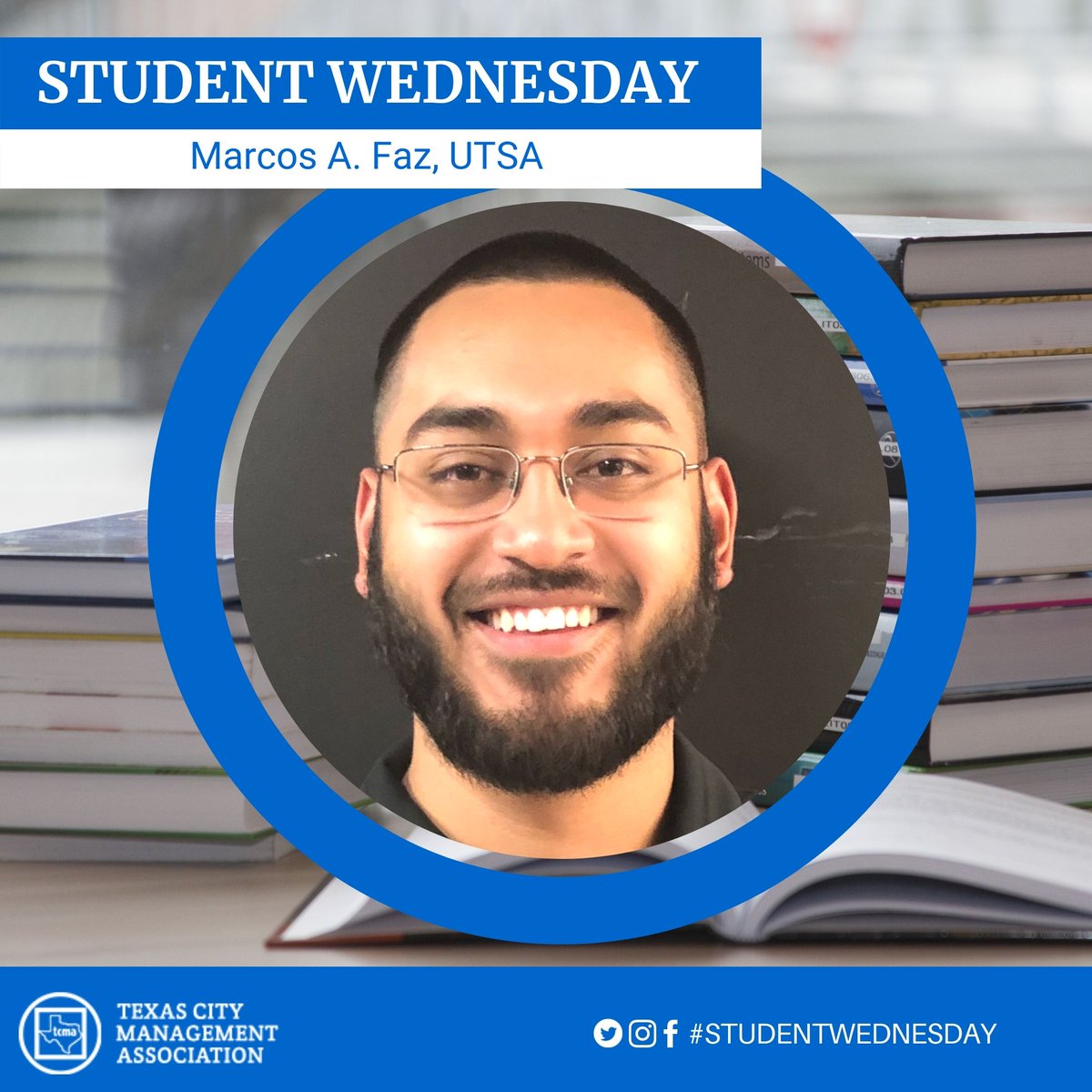 txcmaorg's tweet photo. It is #StudentWednesday, the day we recognize our student members of TCMA, like Marcos A. Faz at UTSA. You can learn more about Marcos on Instagram (https://t.co/JYo63RNF0E) or FB (https://t.co/svLl9kTtYB). #TCMA #students #UTSA #futureleaders https://t.co/6vy14Pzn6D