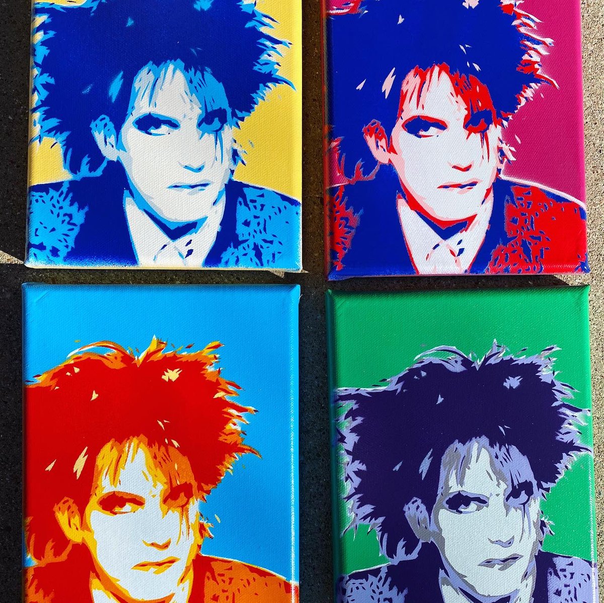 ROBERT SMITH PAINTING SET by Jason Adams
<a href="/ArtOfJason/">jason</a> 
Set of 4 (6”x8”) paintings for $200. 
Available at earth2kentucky.com
Part of the Toy Division group show.
<a href="/thecure/">The Cure</a> #thecure #robertsmith