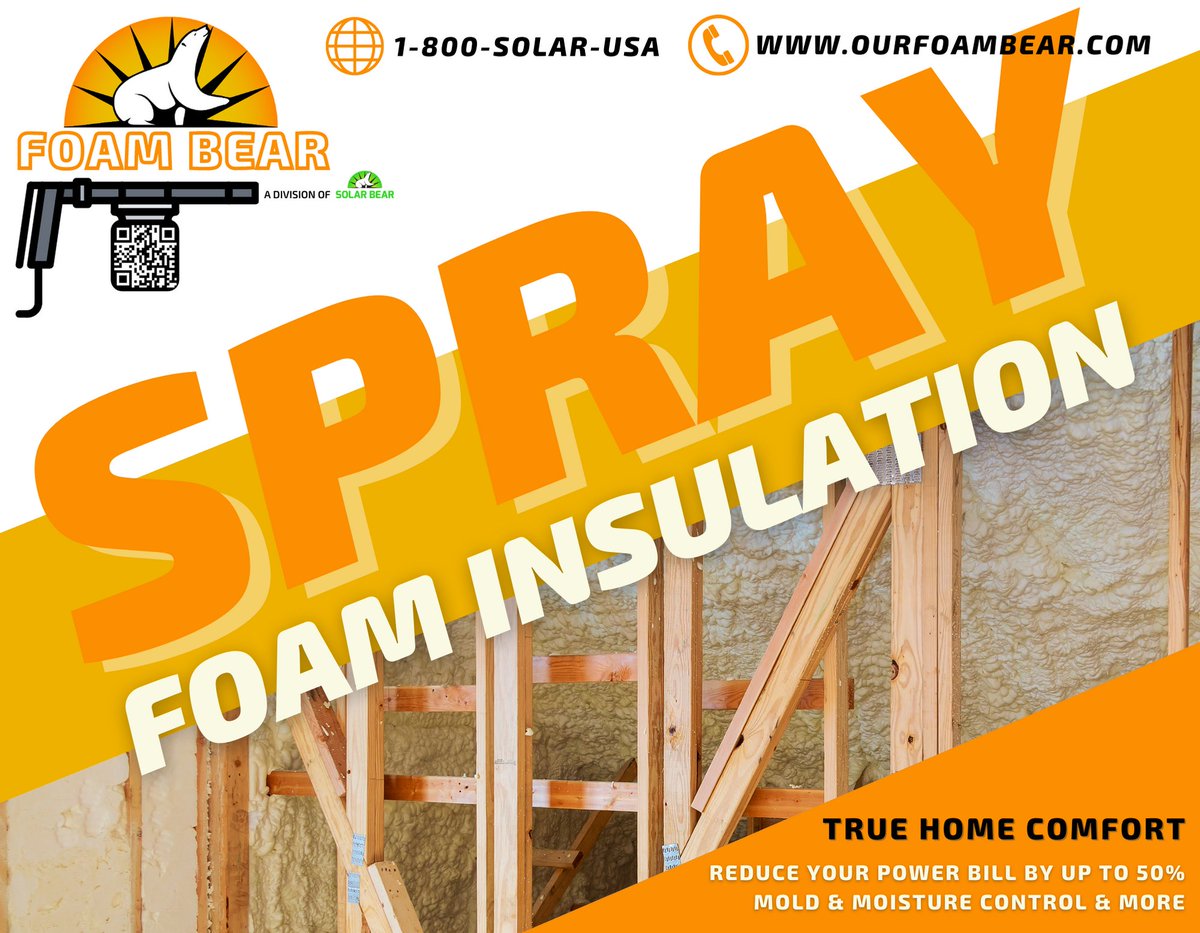 SolarBearCo's tweet photo. Get ready for #floridasummer and save on your electric bill by spray foaming your attic with Foam Bear! 💥
Give us a call today for a free quote 727-471-7442 💥
#sprayfoam #sprayfoaminsulation #insulation #insulationinstallation #attic #atticinsulation #insulationcompany https://t.co/Dndgf0bbUo