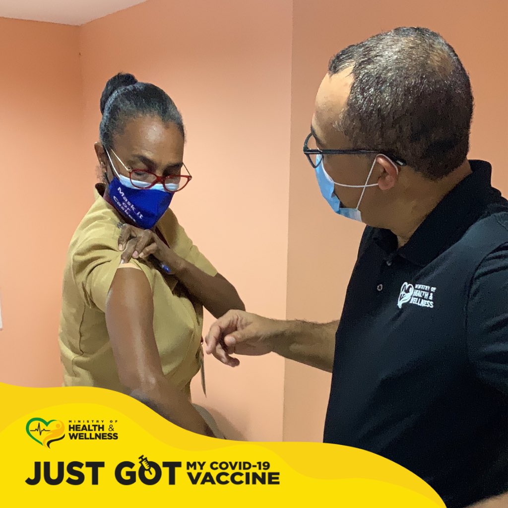christufton's tweet photo. Exactly one year after the first positive case of COVID-19 in Jamaica, we’ve administered the first doses of the Astra-Zeneca Vaccine, the start of the end as I’d like to call it 🙏🏾 https://t.co/eMdqaetVoV