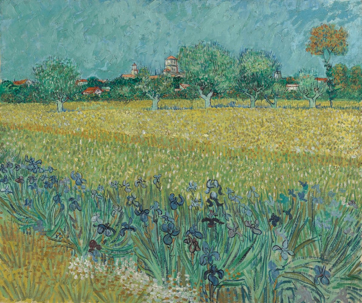 vangoghmuseum's tweet photo. 📝‘But what a subject — eh — that sea of yellow flowers with a line of purple irises, and in the background the neat little town of pretty women,’ Van Gogh wrote to his artist friend Emile Bernard. 🌻Vincent van Gogh, Field with Irises near Arles (1888) https://t.co/QOn8J3ybkX