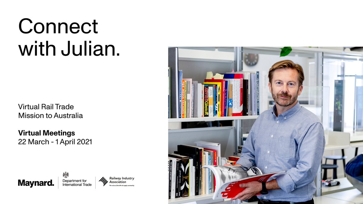 Maynard (@maynarddesign) on Twitter photo Our Managing Director Julian Maynard is joining the UK’s @tradegovuk (DIT) and the <a href="/ria/">Tim Starets</a>'s virtual trade mission to Australia. We invite fellow participants to connect with Julian for a virtual meeting and discuss opportunities for future collaboration.
#DIT #RIA #rail #travel Our Managing Director Julian Maynard is joining the UK’s @tradegovuk (DIT) and the <a href="/ria/">Tim Starets</a>'s virtual trade mission to Australia. We invite fellow participants to connect with Julian for a virtual meeting and discuss opportunities for future collaboration.
#DIT #RIA #rail #travel