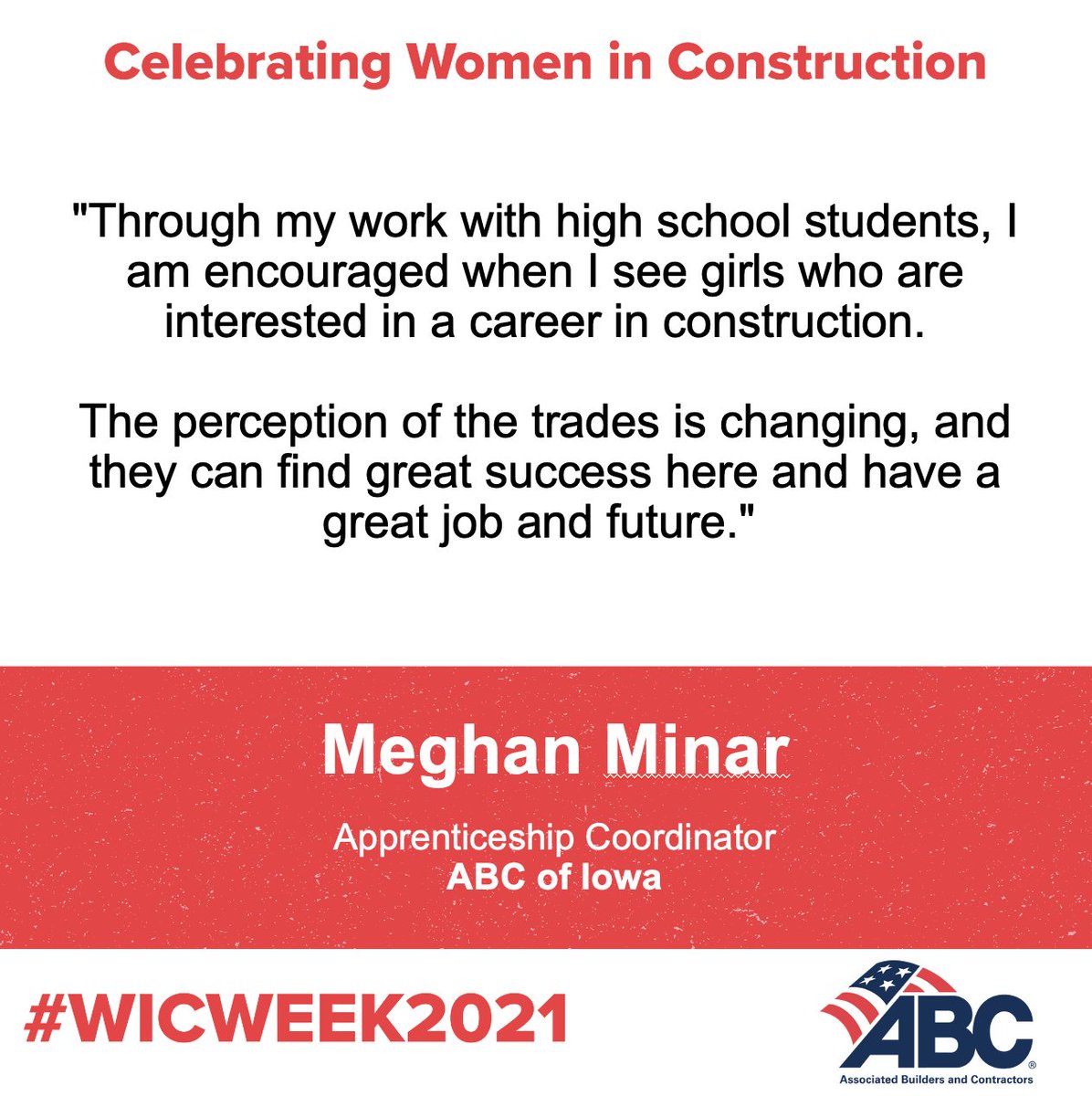 ABCofIowa's tweet photo. We're celebrating Women in Construction week - recognizing the many contributions Iowa women offer to the construction industry. There is no better time for women to consider construction as a long-term career choice. #WICWeek2021 #ABCMeritShopProud https://t.co/ZWVf9z92IG