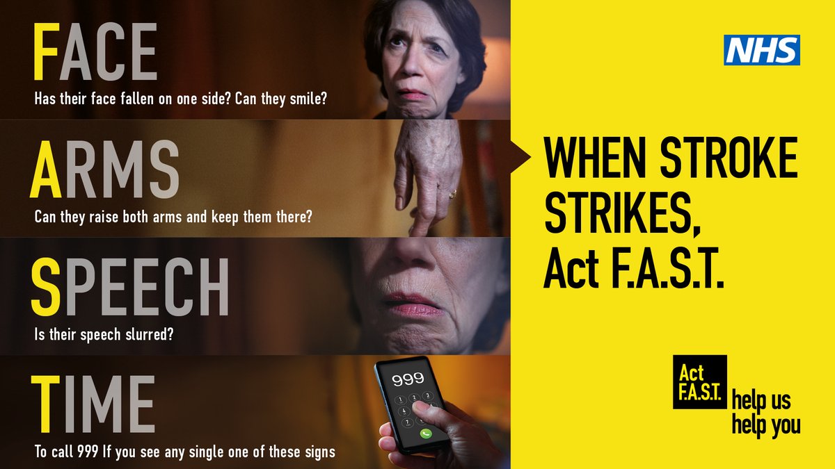 If you suspect someone is having a stroke call 999. The quicker you act the better their chances. The NHS is here to see you safely #ActFAST 

<a href="/allofusinmind/">SouthWestYorkshire Partnership NHS FoundationTrust</a> @StrokeYorkshire