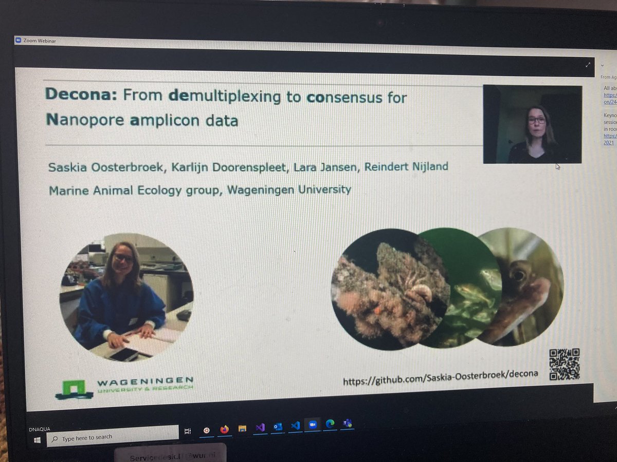 KDoorenspleet's tweet photo. My colleague Saskia talks about Decona: from demultiplxing to consensus of #nanopore data! Check out the GitHub: https://t.co/ieTynjhYhk  @nanopore @SaskiaO13 @DNAquaNet #DNaqua2021 #DNA https://t.co/tglnRQz6C7