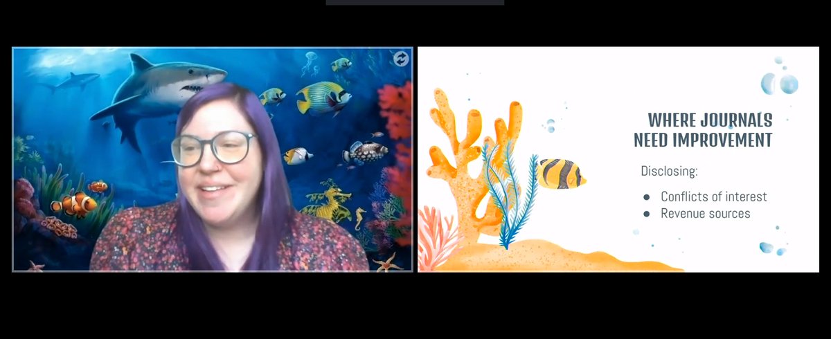 ERandL's tweet photo. We love the ocean theme virtual backgrounds and slides from the librarians at Clemson University. Their sessions is Into the Deep: Peer-reviewed library journals and “predatory” characteristics. Be sure to check out the recordings if you missed them yesterday! #ERL21 https://t.co/u7wRUno0eh