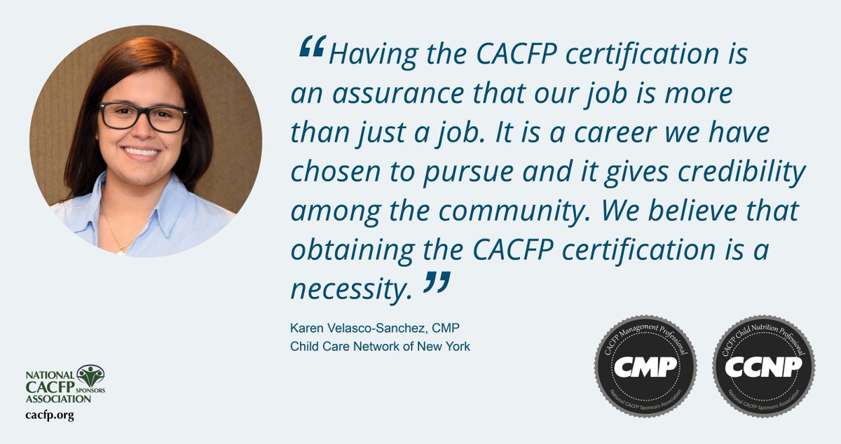 NationalCACFP's tweet photo. Your job is so much more than just a job. Join Karen Velasco-Sanchez and become a #CACFPProfessional today: https://t.co/LOJShmGzNJ https://t.co/s65F1xmiID