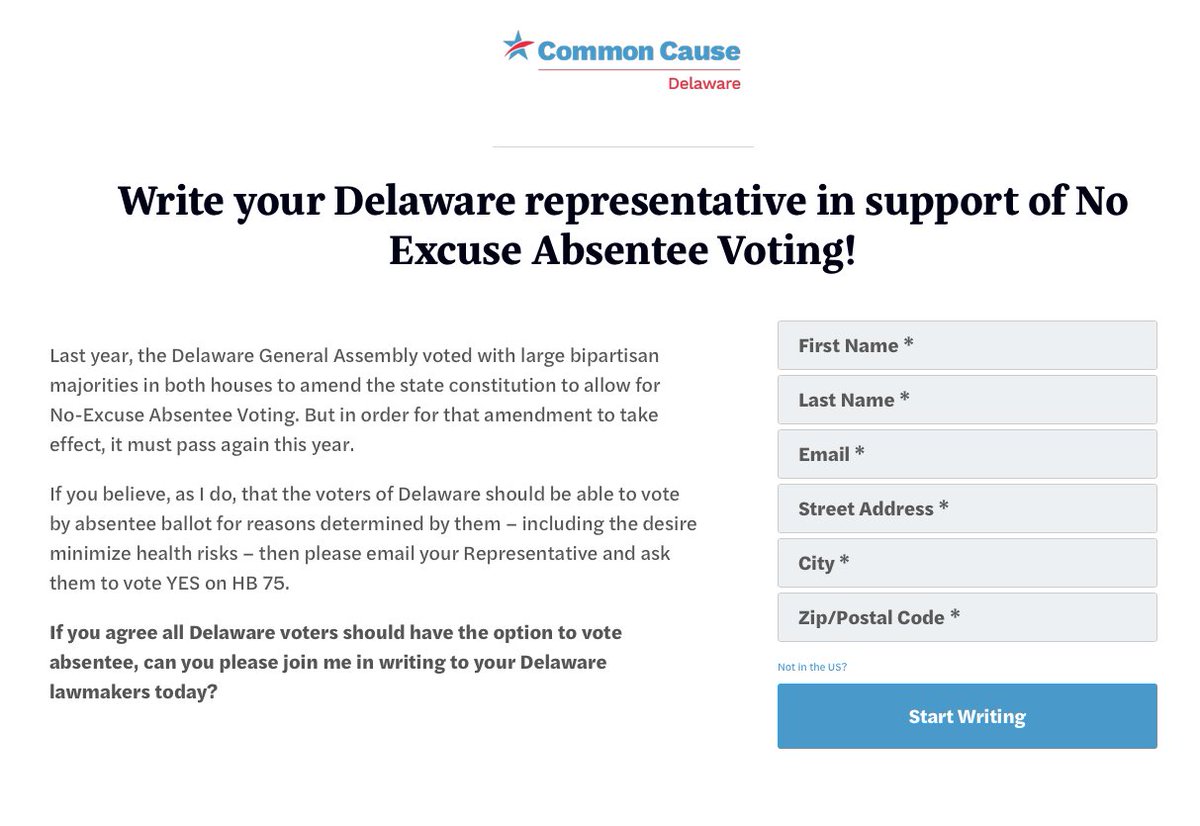 Screenshot of Common Cause action form