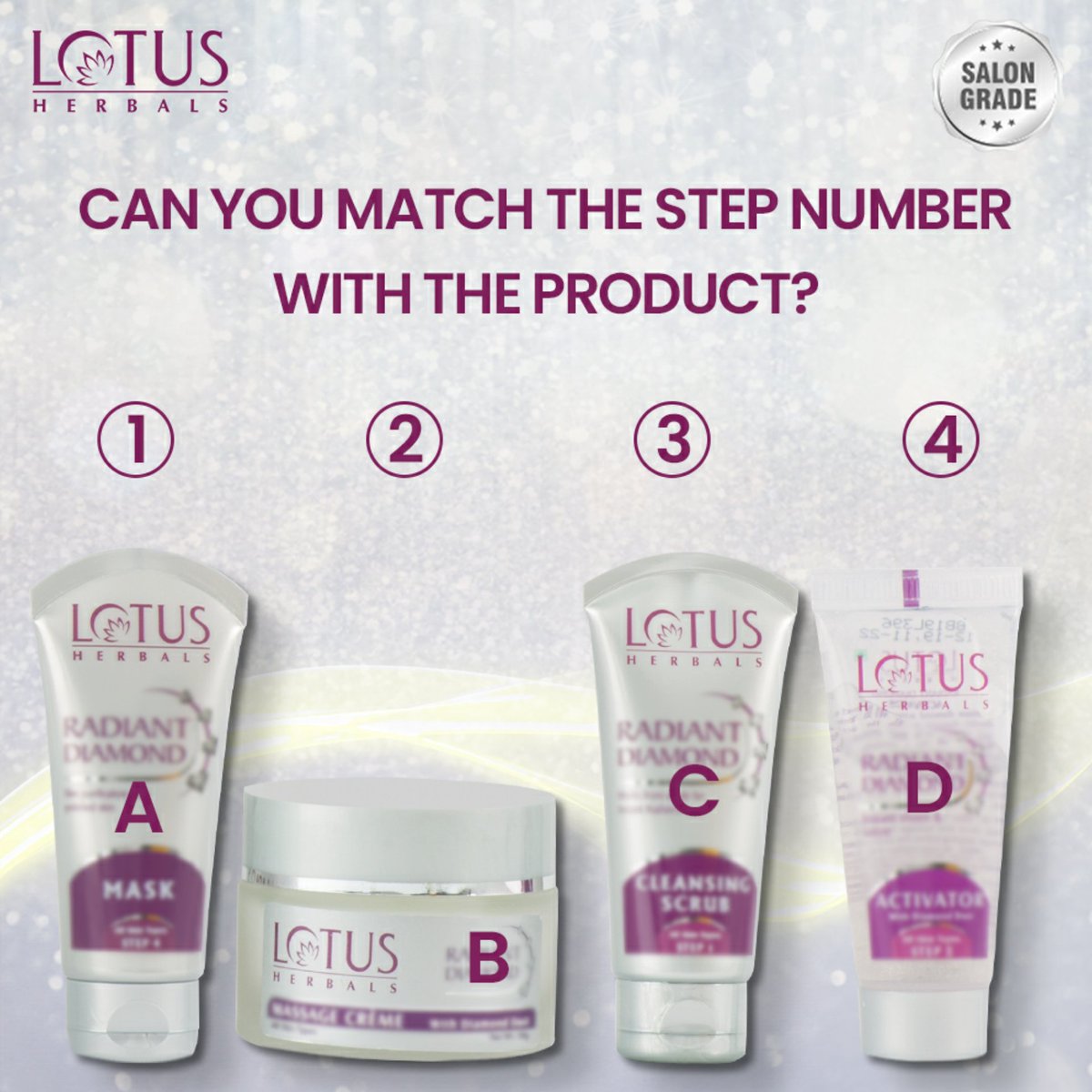 LotusHerbals's tweet photo. Know your facial regime inside out? 💎
Match the step number with the product and comment down the exact order of using our Radiant Diamond Facial Kit.
Don't forget to tag your friends to know their answers too! 🌟
#SalonGradeFacial
#LotusFacialKits #HerbalFacial #DIYFacial https://t.co/hWMoe018Ay