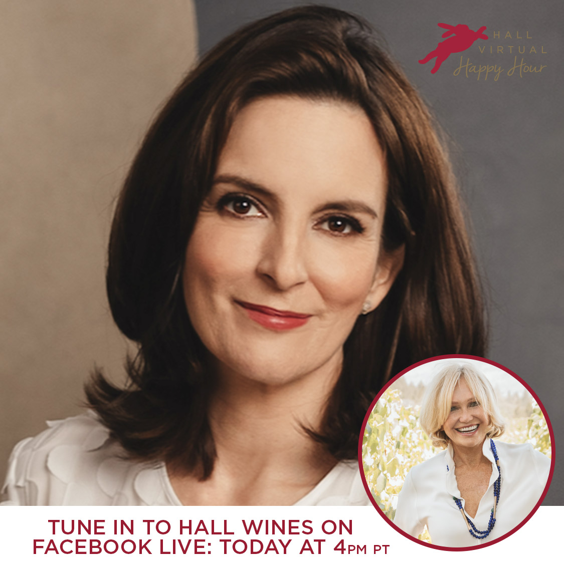 Enjoy an evening full of comedy and wine. Join vintner @khallwines as she hosts actor, writer and producer Tina Fey for a fun-filled virtual happy hour tonight on Facebook Live at 6 pm CT! #hallwines #bacawines #waltwines #happyhour #sipup #cheers #snl