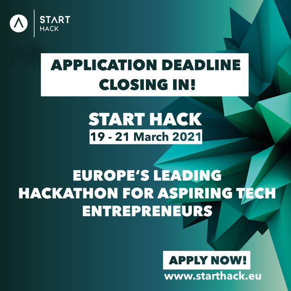 HR_Hackathon's tweet photo. In cooperation with START Hack: 
This March 19th-21st, 600+ coders, designers and business students from universities all over the world will gather online to celebrate technology and push innovation forward in one, continent-spanning event. Apply here: https://t.co/ssrLolcVaD https://t.co/a31wzjLDBm