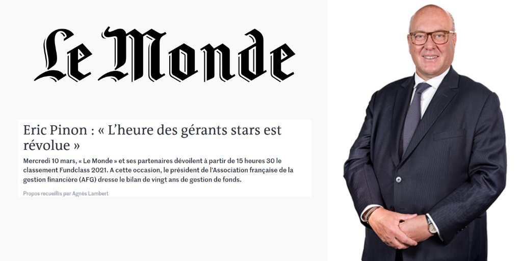 AFG_France's tweet photo. 📰#Interview | #EricPinon dans @lemondefr "L'heure des gérants stars est révolue". Merci Agnès Lambert.
👉https://t.co/JTgCxwYuHA
#gestiondactifs #assetmanagement #fundclass https://t.co/0ZBOIhGnrd