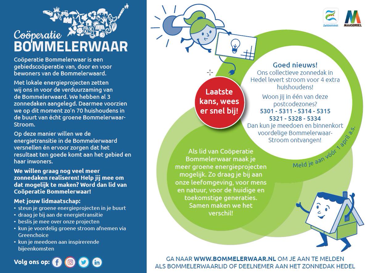 Wij krijgen energie van onze energieprojecten! Doe jij ook met ons mee? Kijk op bommelerwaar.nl en meld je aan als lid van Coöperatie Bommelerwaar!

#zonneenergie #energietransitie <a href="/Gem_Maasdriel/">Gemeente Maasdriel</a>  <a href="/gem_zaltbommel/">Gemeente Zaltbommel</a>