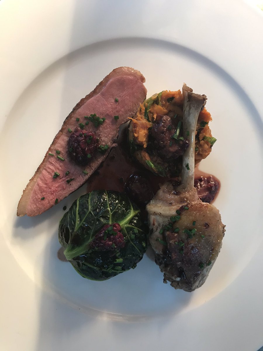Paultaylorchef's tweet photo. More level 3 work. Focussing today on Duck. produced 3 ways with Pan roasted breast, stuffed cabbage with slow cooked leg &amp; confit French trimmed drumstick. https://t.co/tAUcP2WzPn