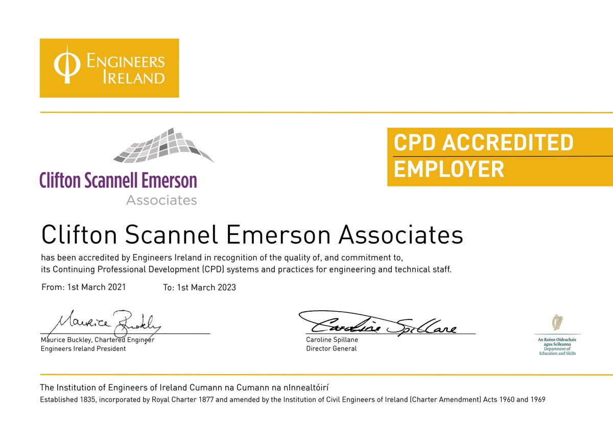 Delighted to receive our latest re-accreditation award from Engineers Ireland for our achievements and recognition as a CPD Accredited Employer.
