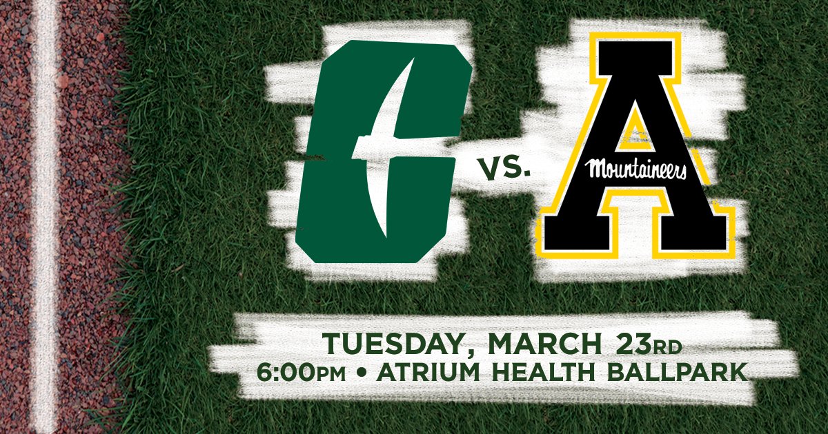 Kcannonballers's tweet photo. Almost a year from the date of the original first pitch, Atrium Health Ballpark will debut as a baseball field for the first time when the @Charlotte49ers welcome @appstate  in a Division I, non-conference match-up on 3/23 at 6:00 p.m.

Read More: https://t.co/O55KJo7iae https://t.co/xSlDTFeOLN