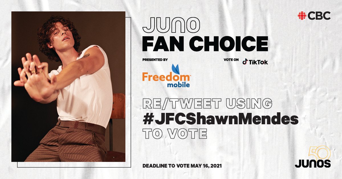 TheJUNOAwards's tweet photo. There’s Nothing Holdin’ You Back from voting @ShawnMendes for #JUNOFanChoice Presented by @FreedomMobile.

 Vote now by retweeting or using #JFCShawnMendes https://t.co/EJVs0ixURY