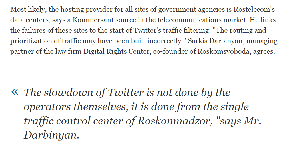 Russia decided to slow down Twitter's speed in the country and inadvertently messed up the rest of its Internet access (including the government's own websites).