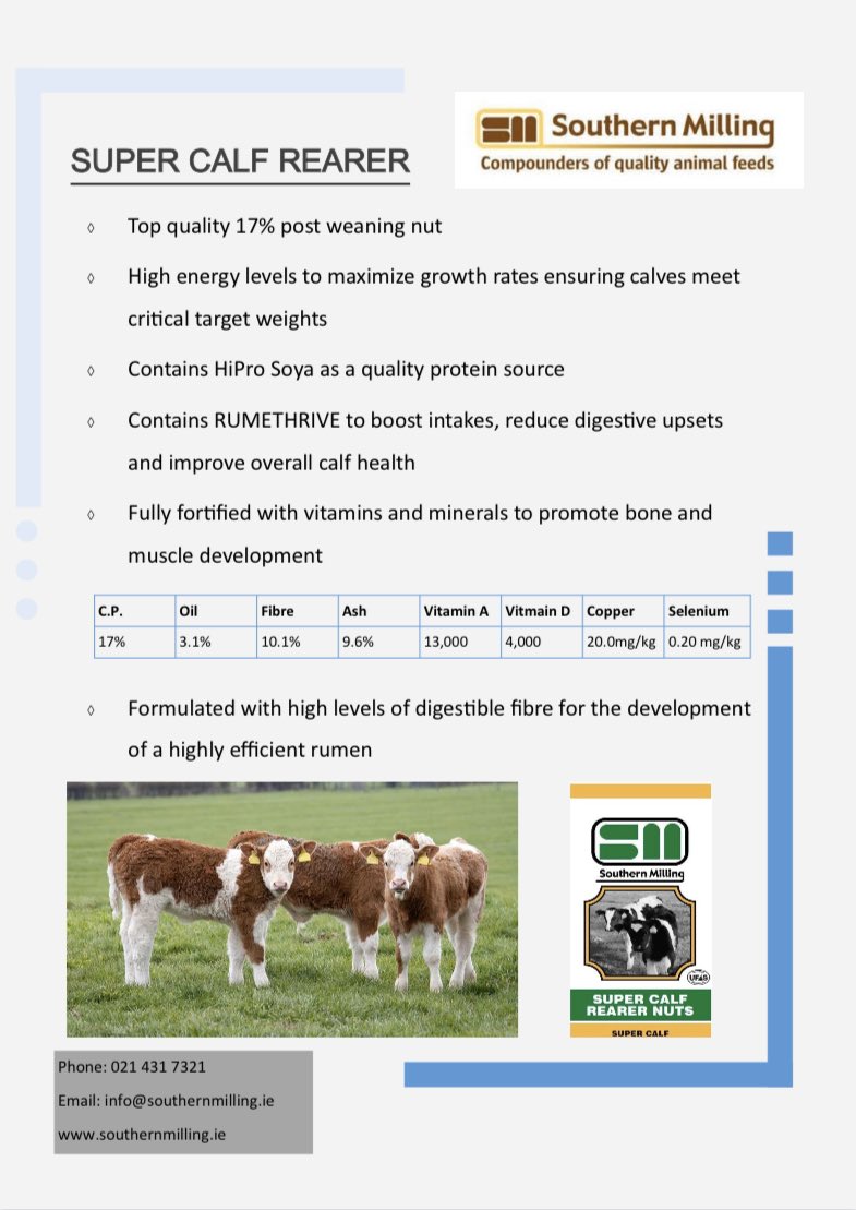 Following on from our Sweet Start Calf Pencils, calves require a high energy feed to ensure maximum growth rates to reach target weights. Super Calf Rearer is a top quality feed source for young calves pre and post weaning. Contact your local rep today #calfrearing #calf