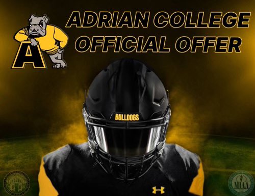Extremely blessed to have an offer from Adrian College 💛🖤 <a href="/coachchaney96/">James Chaney</a> <a href="/manualevans4/">CoachEvans4</a> <a href="/CoachDixon2/">Coach Dixon</a> @CoachTyahla