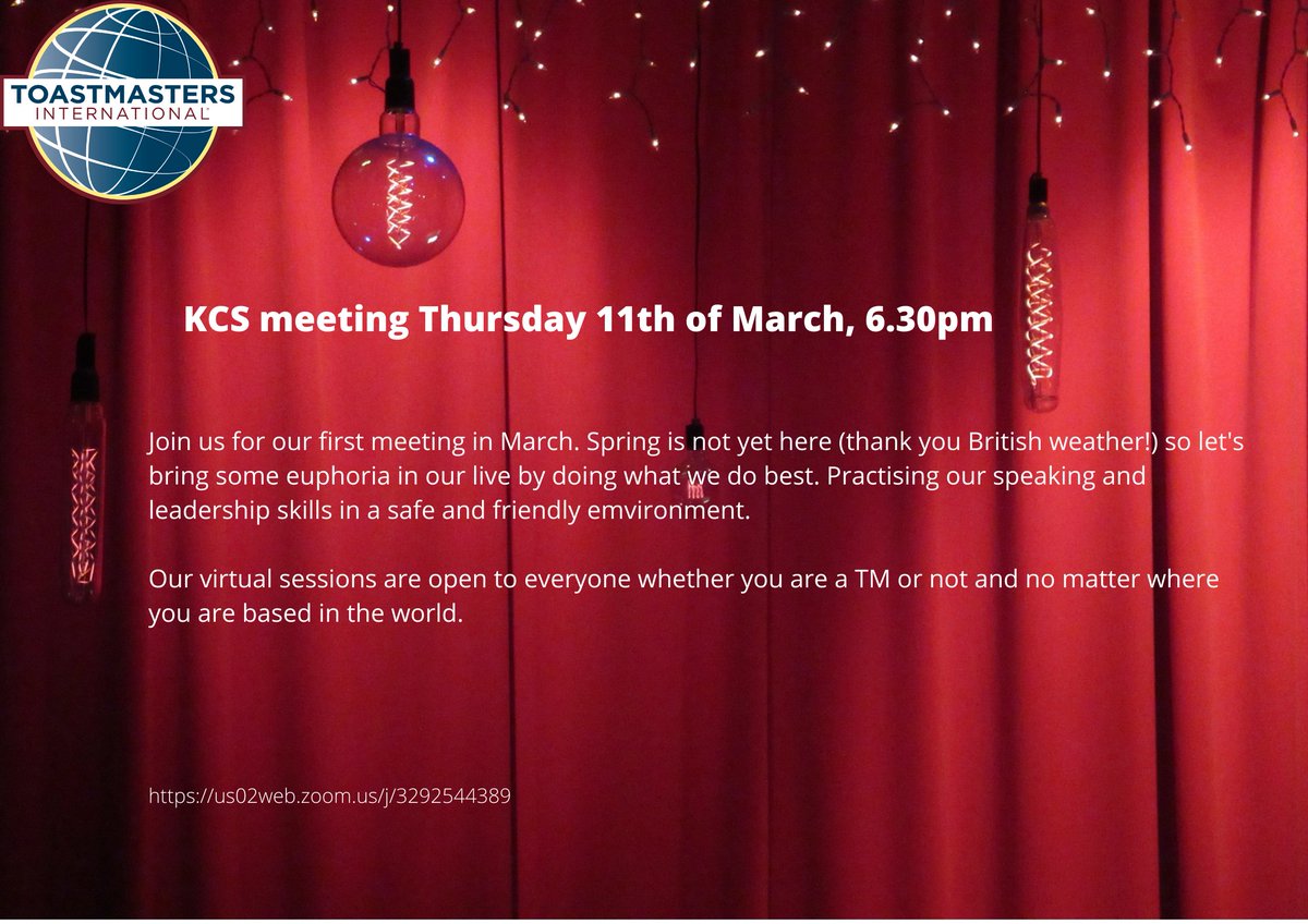 March they said, it will be Spring they said! Well it doesn't look like it currently but even if it were, we can't really do much these days can we? 😃😎

Since you will be stuck inside, why not join our meeting for some great speeches and evaluations? 

us02web.zoom.us/j/3292544389