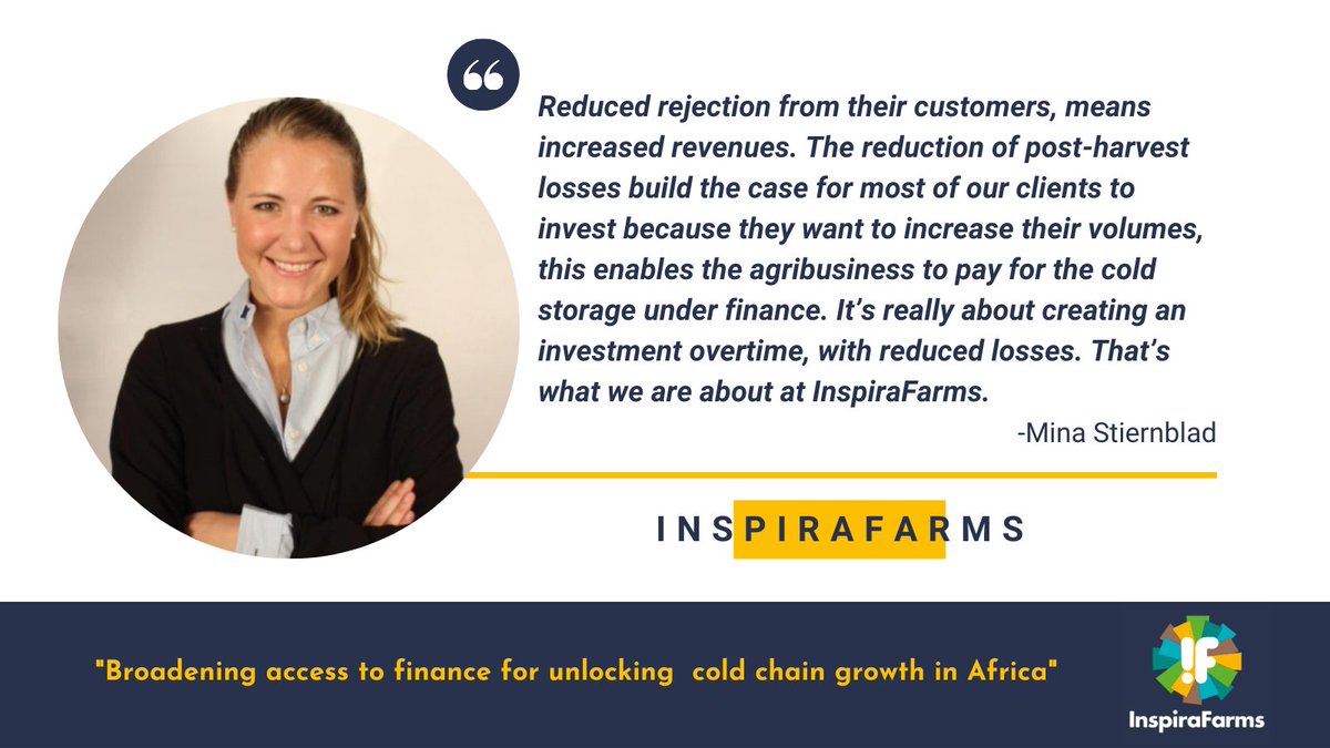 InspiraFarms's tweet photo. Mina, CFO at InspiraFarms, gives her view on credit facility for the company and the benefit of cold chain facilities for Agribusinesses at the #IFWebinar
#ColdChainFinance #ColdChainAfrica #AgriFinance #KeepItCool #KeepItFresh https://t.co/jEjHuAkcrn