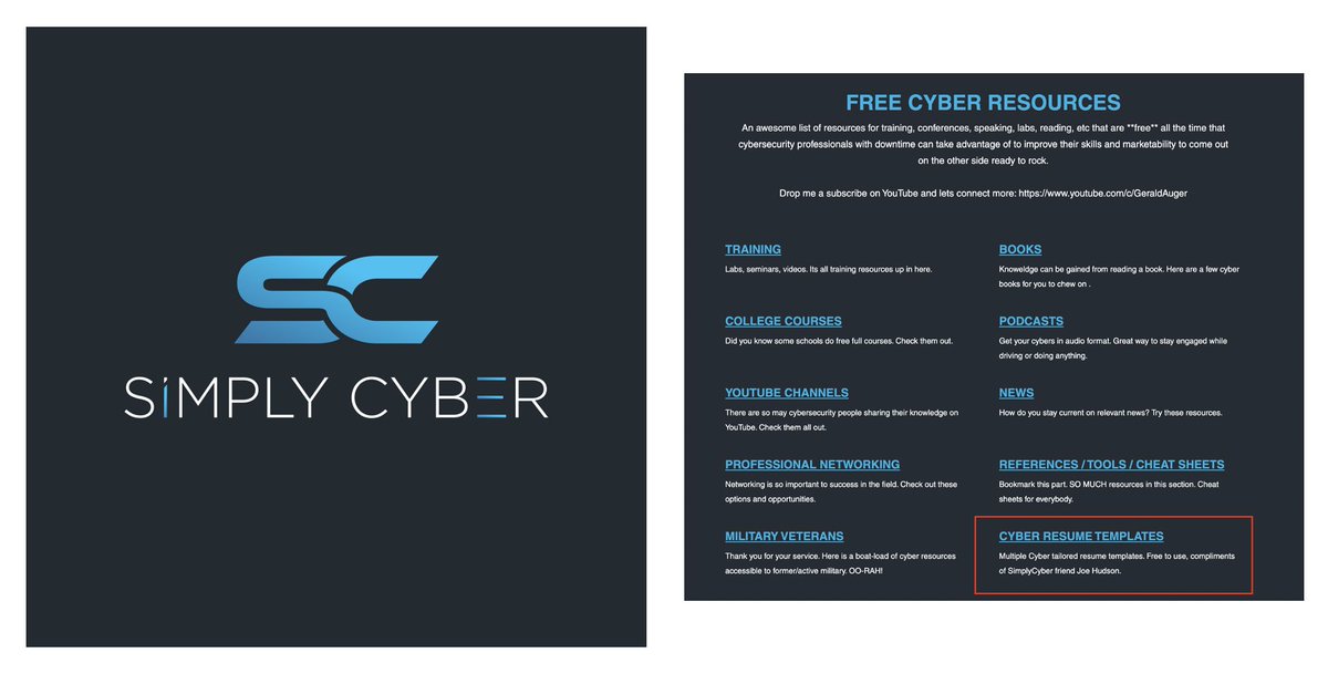 Gerald_Auger's tweet image. 🤔 Want a tailored #Cybersecurity #Resume template?
😱 Do you want to pay $0 for it?

Help yourself --&amp;gt; simplycyber.io Free Resources tab, bottom right; 3 different templates for 3 different situations. Enjoy! 🥰