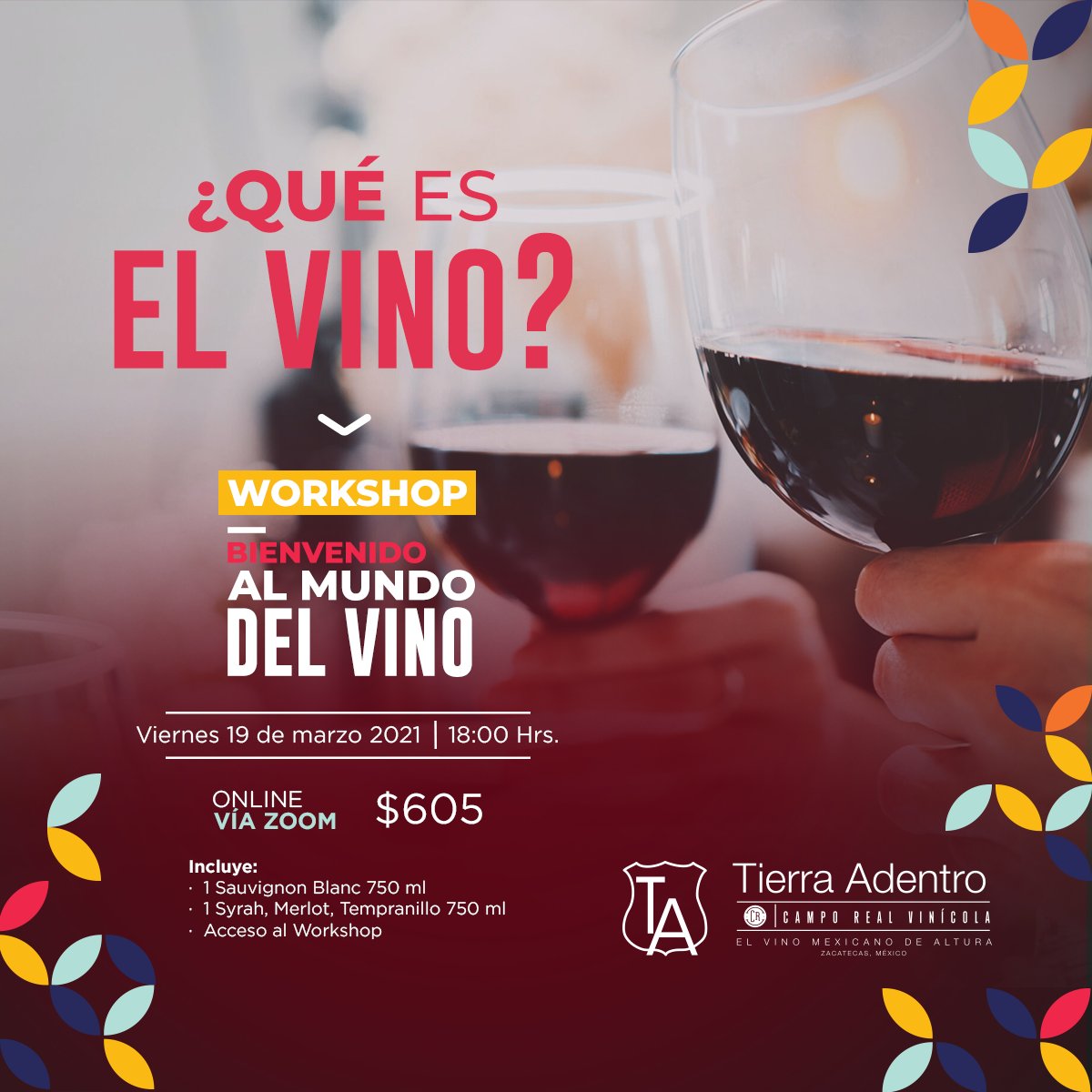 Conoce el vino y adéntrate en su mundo🌎🍷 
Inscríbete a nuestro #workshop.

➡️Accesos en: vinostierraadentro.net/product-page/w…

#TANosUne