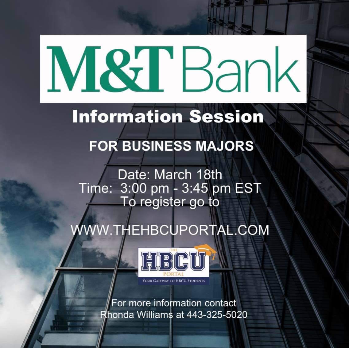 ATTENTION BUSINESS STUDENTS!! Want to learn about opportunities with M&amp;T Bank? Join us next week for an exciting virtual session. Visit theHBCUPortal.com for information. #HBCUCDM  #HBCU #HBCUPortal #CorporateAmerica  #Leadership #Skills #Professional #Careers #Interests