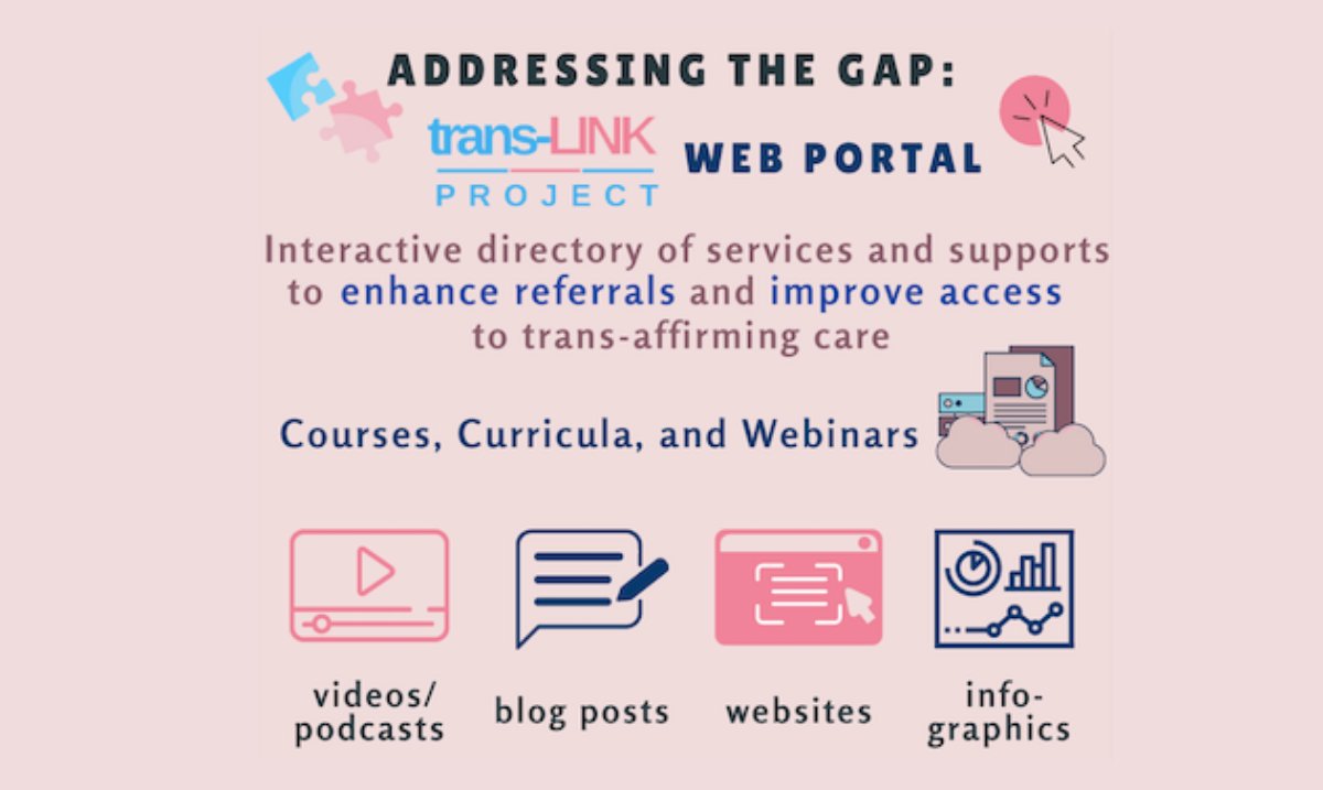 Janice Du Mont (@drjanicedumont) on Twitter photo The #transLINKNetwork WebPortal is now live! The WebPortal is full of resources related to trans-affirming care for #sexualassault #survivors. This week we’ll be profiling a different one every day. Check it out: bit.ly/transLINKNetwo…
@WCRInstitute <a href="/WCHospital/">Women's College Hospital</a> <a href="/UofT_dlsph/">U of T Public Health</a> The #transLINKNetwork WebPortal is now live! The WebPortal is full of resources related to trans-affirming care for #sexualassault #survivors. This week we’ll be profiling a different one every day. Check it out: bit.ly/transLINKNetwo…
@WCRInstitute <a href="/WCHospital/">Women's College Hospital</a> <a href="/UofT_dlsph/">U of T Public Health</a>