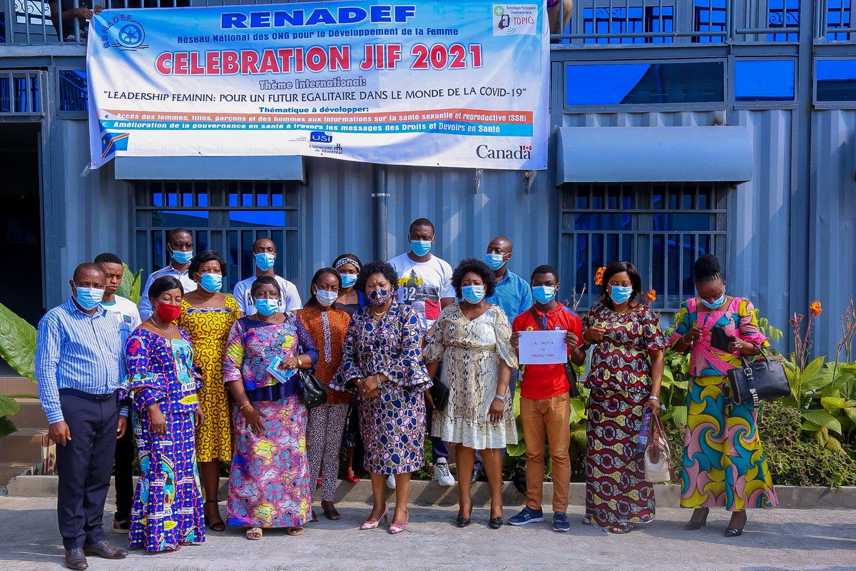 Renadef_Congo's tweet photo. #RENADEF célèbre dans le cadre du #ProjetTOPICS, la JIF 2021 avec comme thème ‘’ Leadership Féminin pour un Futur Égalité dans le Monde de la COVID-19’’ Pour l’accès des #femmes et des communautés à l'information sur la #SSR à travers les messages des droits et devoirs en santé. https://t.co/1I9v4o5UQS