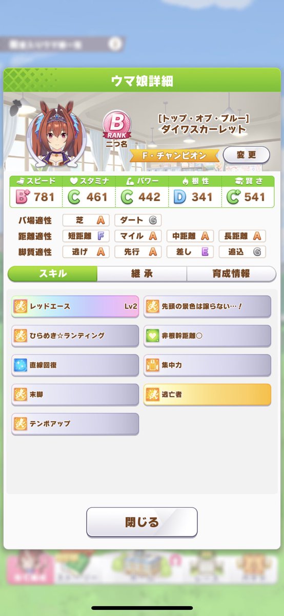 ちゃんうま ウマ娘 Auf Twitter ダイワスカーレットも 初優勝 なかなかに苦戦した サポートをスーパークリークから Ssrスズカに変えて スピード 3スタミナ 2パワ 1に編成変えたら 逃げ加速系のスキルが最高に噛み合って安定して圧勝でした ウマ娘