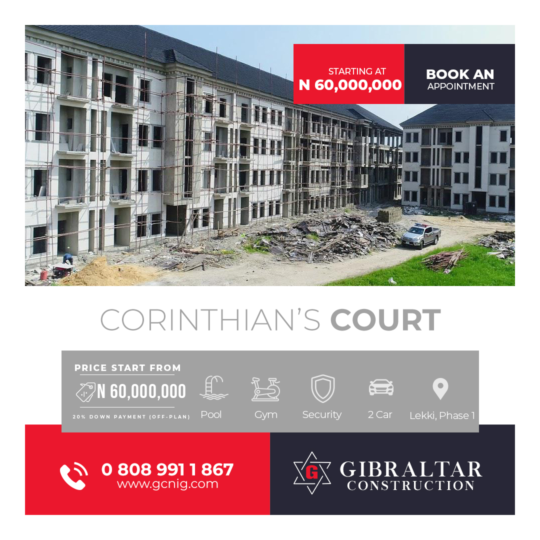 3 bed flat, 4 bed flat and 4 bed terraces still available at Corinthians court!

Give us a call now!

☎️: 08089911867
📨: sales@gcing.com

#gibraltarconstruction #realestateinlagos  #ikoyihomes #affordablehousing #realtor #propertiesinlagosisland  #propertiesforsale
