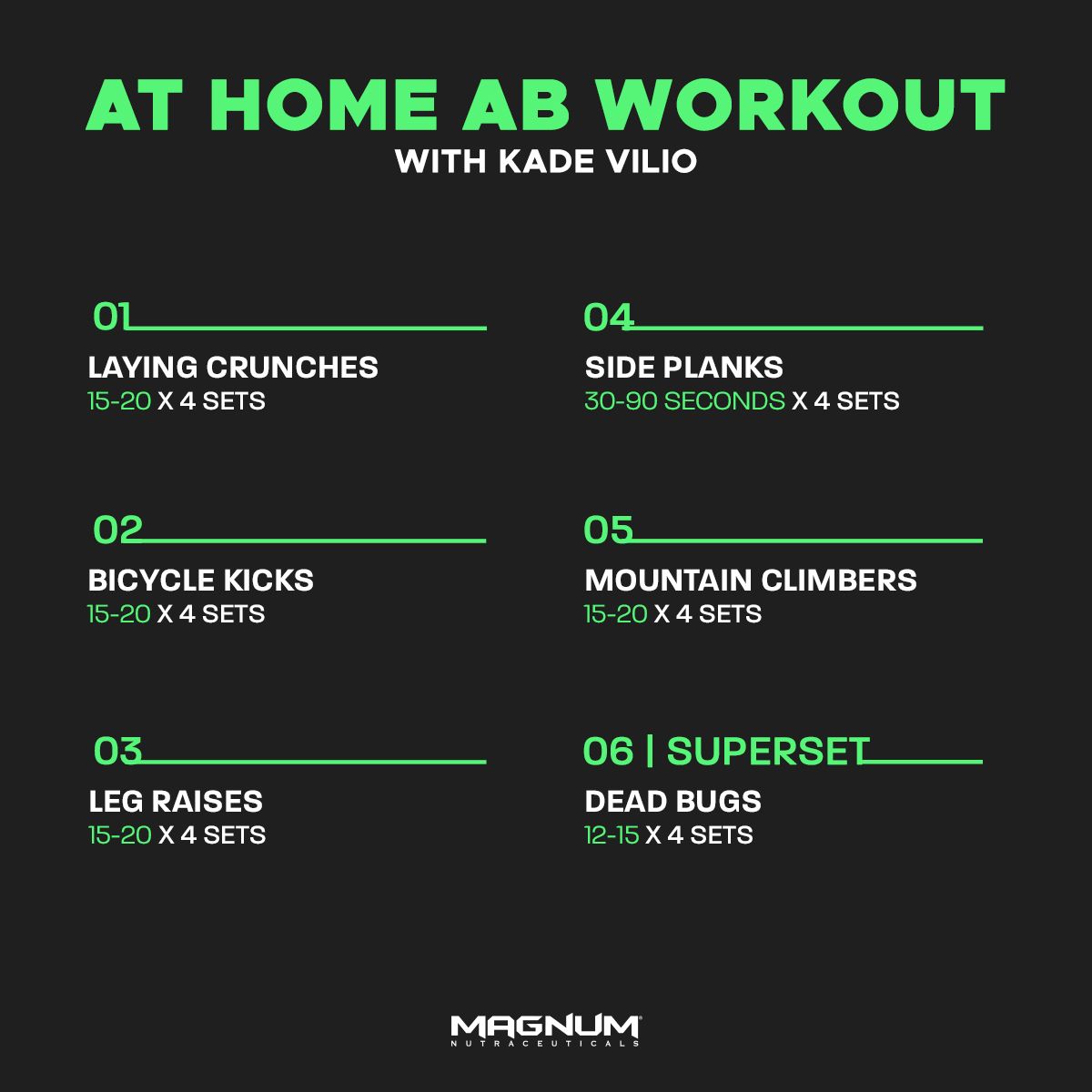 No gym, no problem! ⬇️

Save this abs-olutely killer home workout from Magnum Athlete, Kade!

Tag a fit buddy to try this with 💪 

#MagnumSupps #WorkoutWednesday
#magnumnutraceuticals #absathome #absworkouts #workoutinspiration #workoutideas #workoutoftheday #humpdayworkout