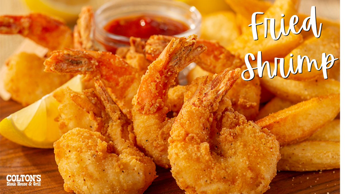 ColtonsStkHouse's tweet photo. Throw caution to the wind on your lunch hour and treat yourself to Colton's Fried Shrimp! A generous portion of shrimp hand-breaded and fried until crispy. Includes a regular side of your choice and homemade yeast rolls. #weknowwhatsatsteak #lunchourpowerhour https://t.co/X13908XwEQ